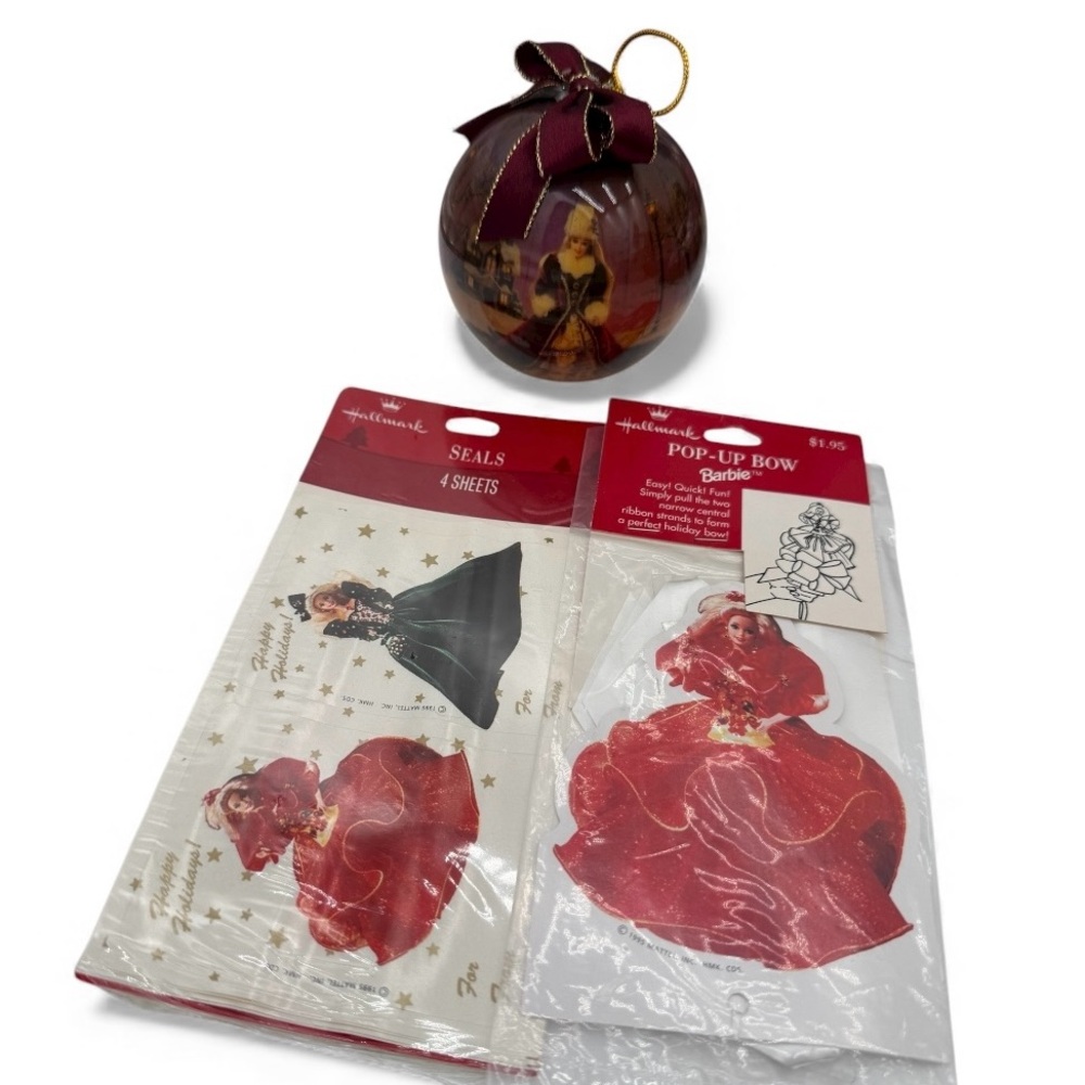 Vintage Barbie Holiday Ornament and Gift Wrap Set - Mattel & Hallmark